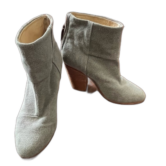 Rag & Bone Ankle Booties Heeled Canvas Fabric Grey Green Zip Up Sz. 7 - Picture 6 of 9